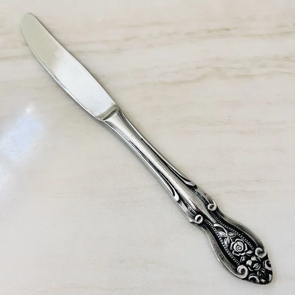 6pc Mona Lisa Lifetime Guaranteed Stainless Dinner Knife 8 3/8” Roses Japan